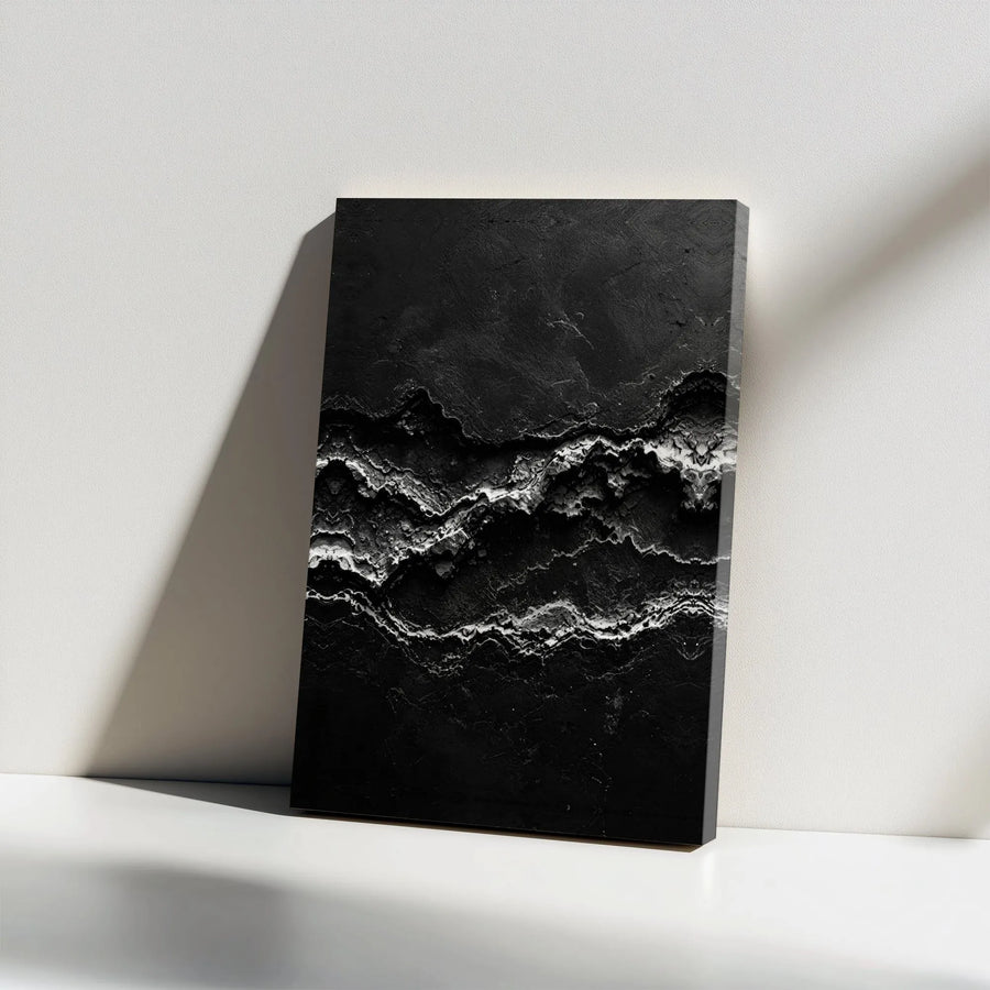 Abstract Black Wall Art Canvas Print | Textured Mineral Design | Gallery Wrapped Premium Canvas | Modern Office & Living Room Decor Gift