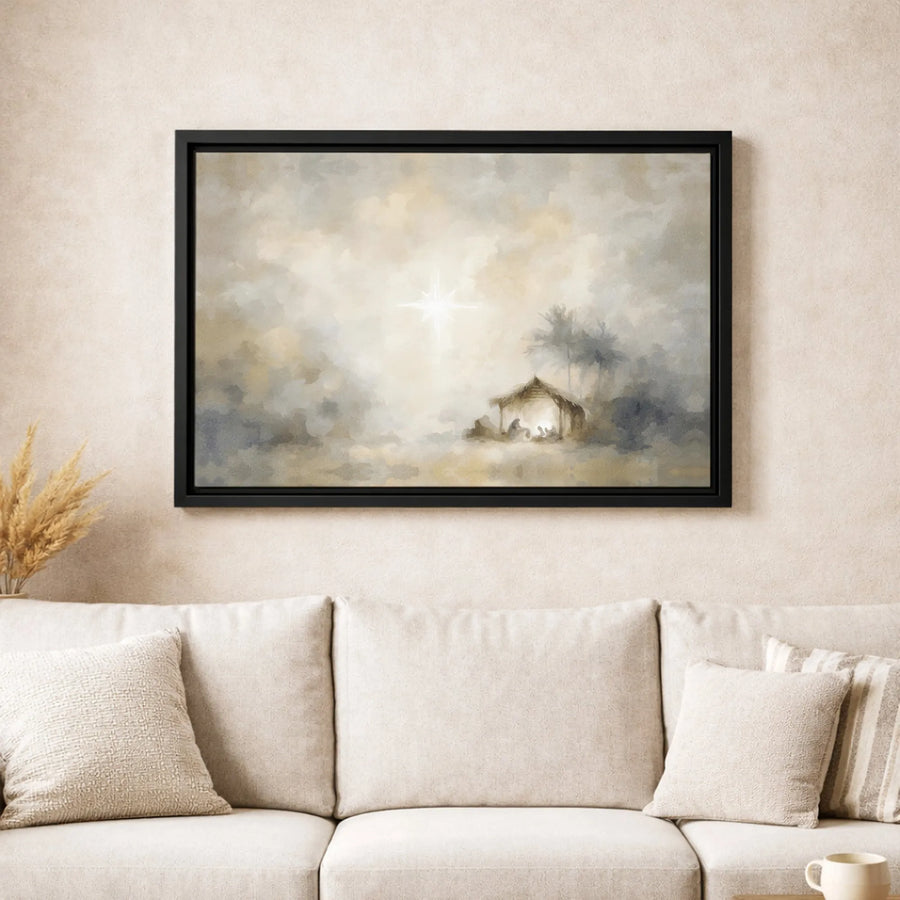 Nativity Scene Canvas Wall Art | Watercolor Star of Bethlehem Print | Premium Gallery Wrapped Decor | Religious Christmas Home Gift