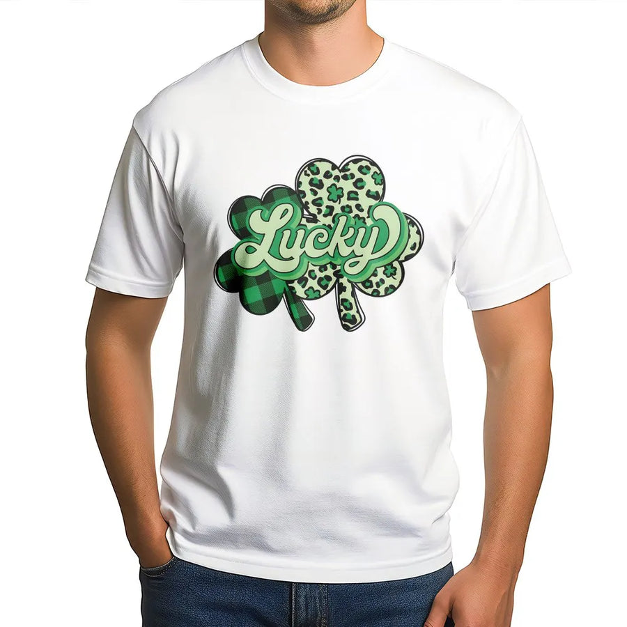 Lucky Shamrock T-Shirt | Leopard Plaid Clover Graphic | 100% Premium Cotton Tee | St. Patrick's Day Gift for Women and Men