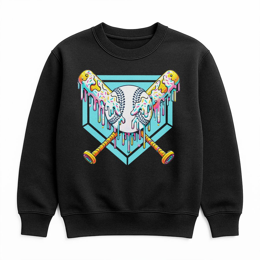 Baseball Drip Sweatshirt | Melting Ice Cream Sport Design | Premium Cotton Blend Unisex Pullover | Unique Baseball Fan Gift for Teens & Adults