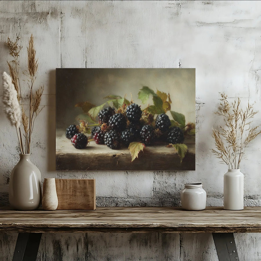 Vintage Blackberry Canvas Print | Rustic Farmhouse Fruit Painting | Premium Gallery Canvas | Kitchen & Dining Room Wall Decor Gift