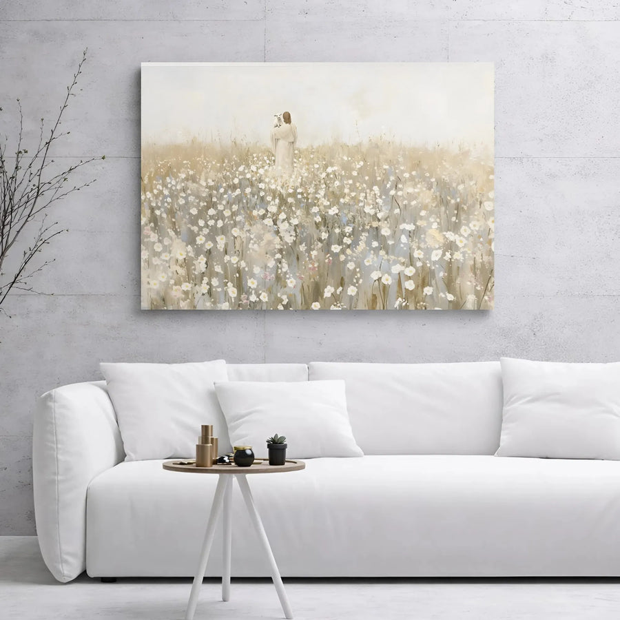 Jesus Holding Lamb Canvas Print | Modern Christian Wall Art | Premium 1.25 Inch Gallery Wrap | Faithful Religious Home Decor Gift
