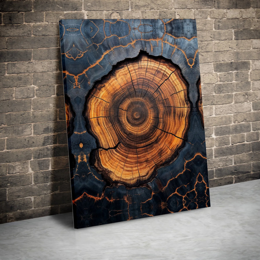 Abstract Tree Ring Canvas Wall Art | Dark Wood Grain with Golden Veins | Premium 1.25-Inch Profile | Modern Home & Office Decor Gift