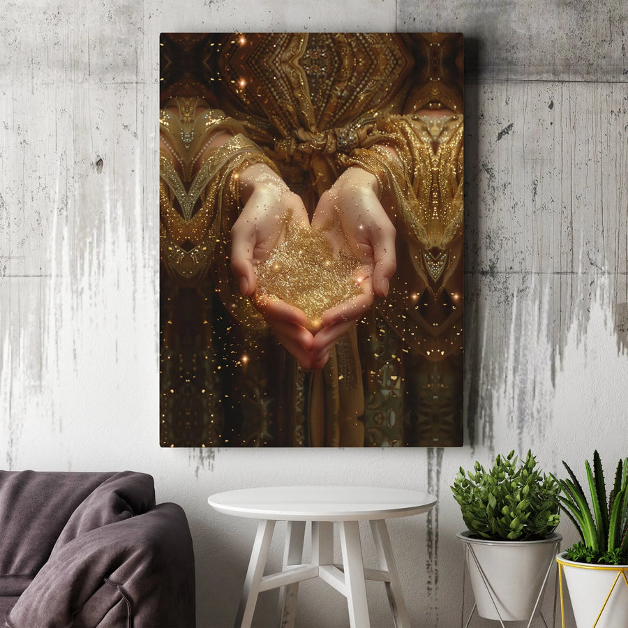 Gold Glitter Hands Wall Art | Sparkling Luxury Canvas Print | Premium Gallery Wrapped Decor | Elegant Modern Home Office Decor Gift