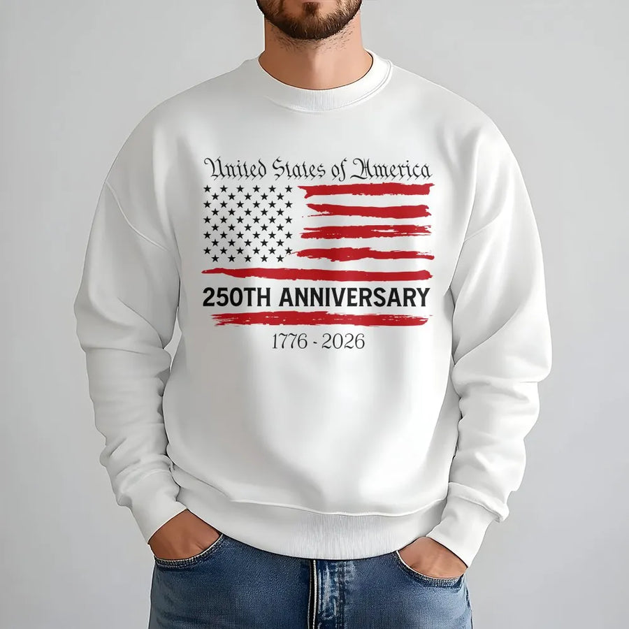 America 250th Anniversary Sweatshirt | 1776-2026 Distressed US Flag Graphic | Premium Cotton Blend Sweatshirt | Collector's Patriotic Gift for Men and Women