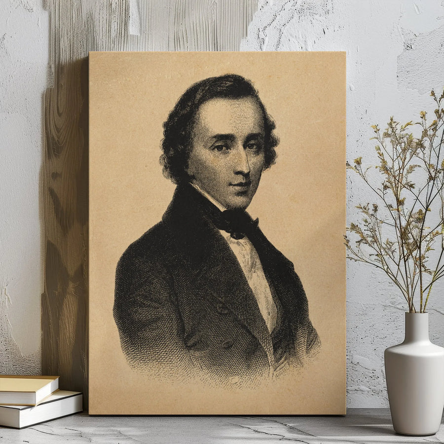 Frederic Chopin Portrait Canvas Wall Art | Vintage Etching Style Print | 1.25-inch Premium Gallery Wrap | Classical Music Lover Gift Decor