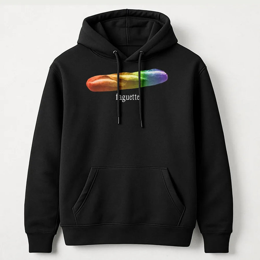 LGBT Pride Hoodie | Rainbow Baguette Graphic Design | Premium Cotton Blend | Funny Queer Meme Gift for Friends and Allies