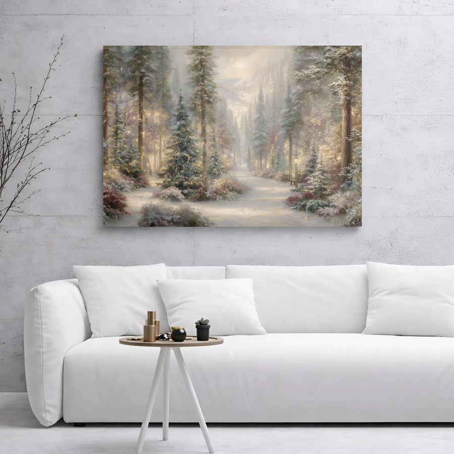 Winter Forest Canvas Wall Art | Enchanted Snow Covered Path Print | Gallery Wrapped Premium Decor | Holiday Seasonal Gift for Home Interior