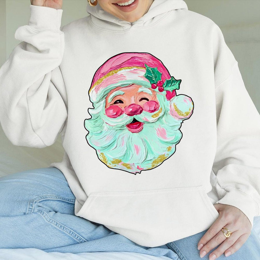Retro Santa Hoodie | Oil Painting Brushstroke Graphic | Premium Cotton Blend | Aesthetic Christmas Gift for Women and Teens