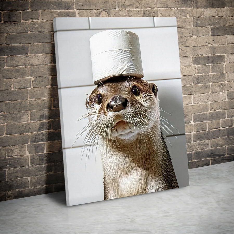 Funny Otter Canvas Wall Art | Quirky Bathroom Animal Print | Premium 1.25-Inch Gallery Wrap | Whimsical Home Decor Gift