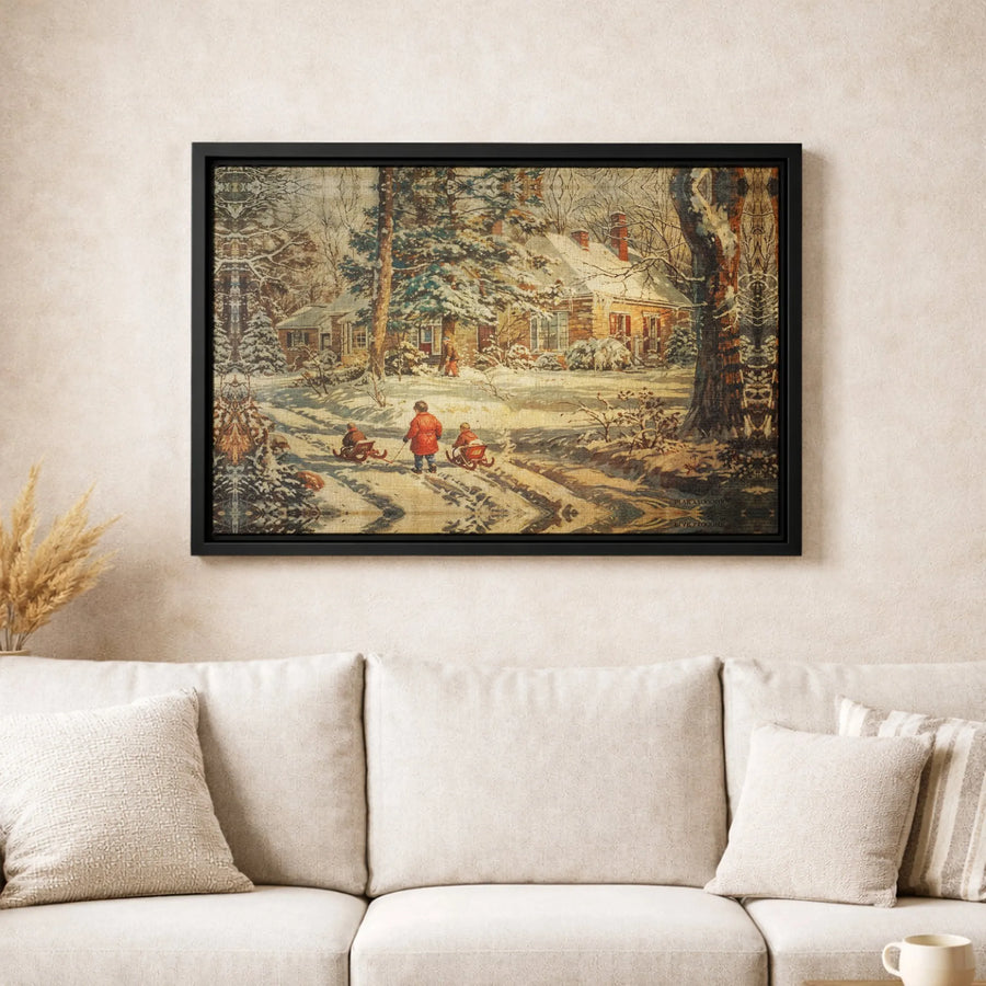 Vintage Winter Scene Canvas Print | Snowy Cottage Landscape Wall Art | Premium Gallery-Wrapped Decor | Nostalgic Christmas Holiday Gift