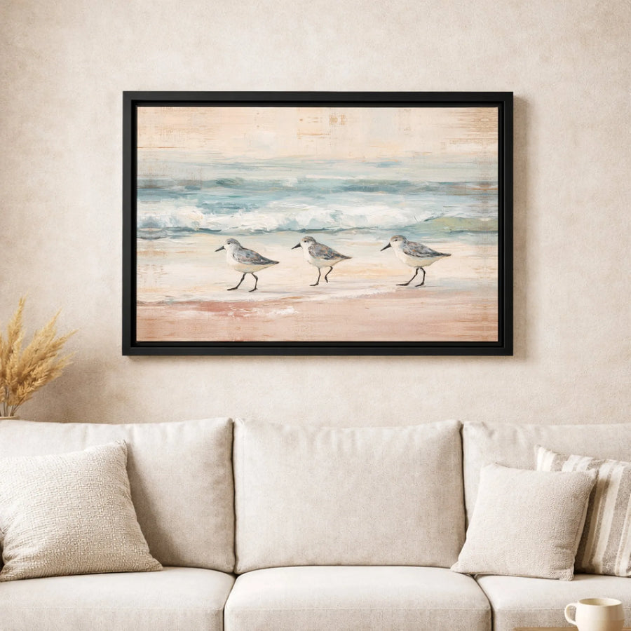 Coastal Sandpiper Wall Art | Beach Shore Birds Print | 1.25-Inch Premium Canvas | Relaxing Nautical Home Decor for Beach House Living