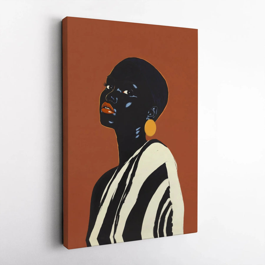 Black Woman Art Print | Modern Minimalist Portrait Canvas | Premium Gallery Wrapped Wall Decor | Sophisticated Afrocentric Home Decor Gift