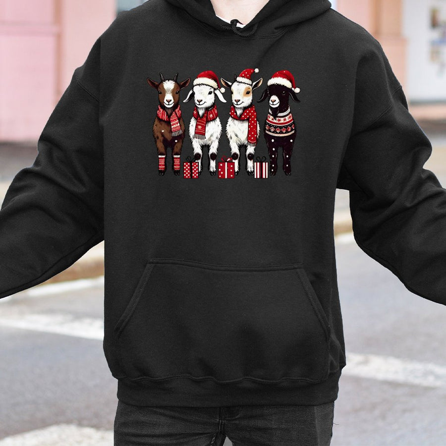 Christmas Goat Hoodie | Cute Farm Animal Holiday Graphic | Premium Cotton Blend | Funny Xmas Gift for Goat Lovers & Farmers