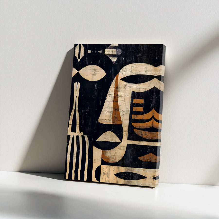 Abstract Tribal Mask Canvas Art | Geometric African Wall Decor | Premium 1.25 Inch Gallery Wrap | Modern Cultural Statement Piece for Home Office