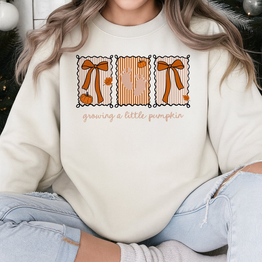 Growing A Little Pumpkin Sweatshirt | Fall Pregnancy Announcement Reveal | Soft Cotton Blend Crewneck | Gift for Expecting Mom