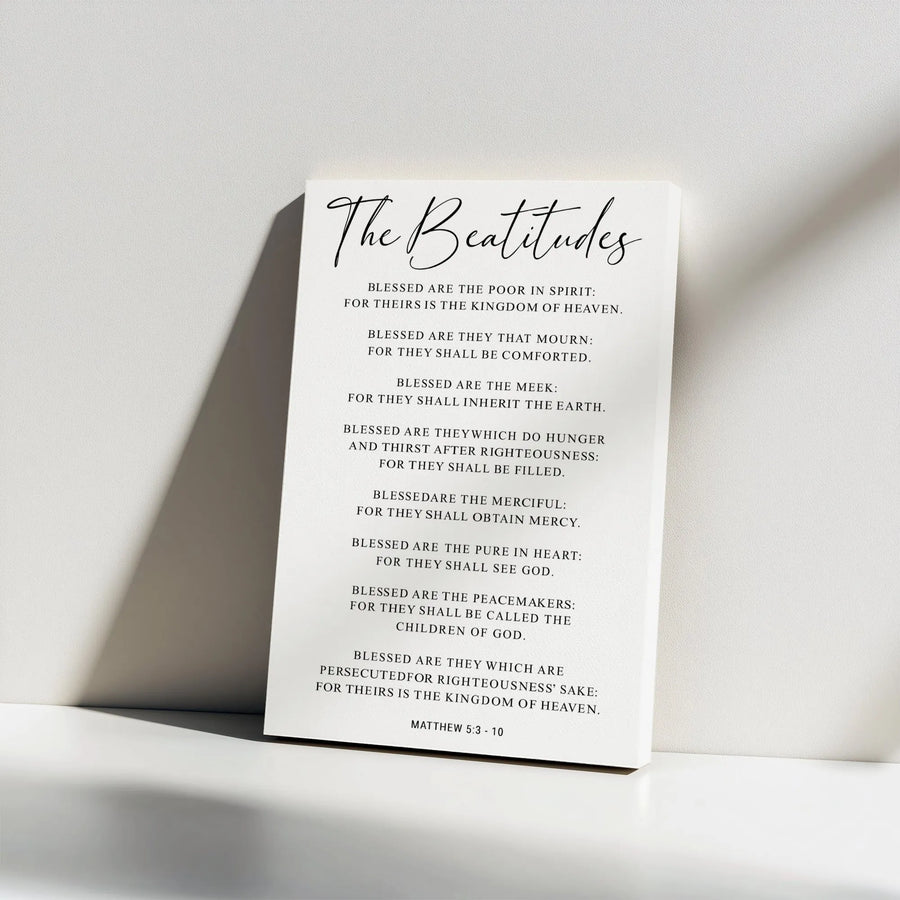 The Beatitudes Bible Verse Canvas Wall Art | Minimalist Scripture Typography Print | Premium Gallery Wrap Decor | Christian Home Gift For Believers