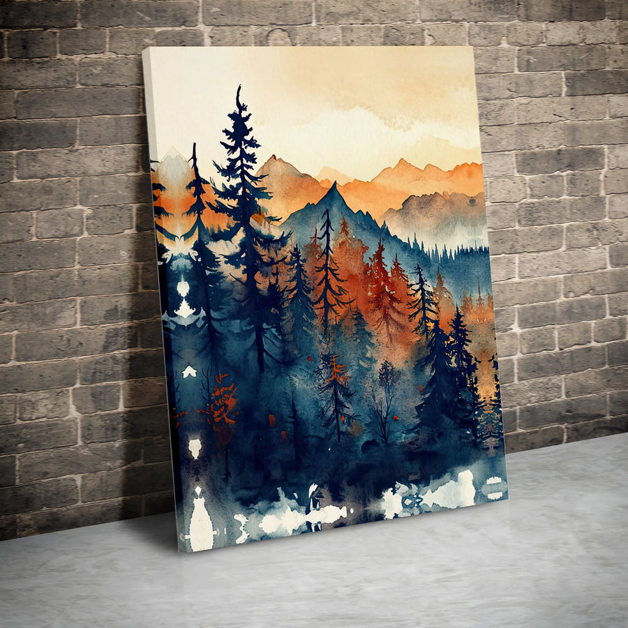 Abstract Mountain Forest Canvas Wall Art | Watercolor Nature Landscape Print | Premium 1.25-Inch Gallery Wrap | Modern Home Office Decor Gift