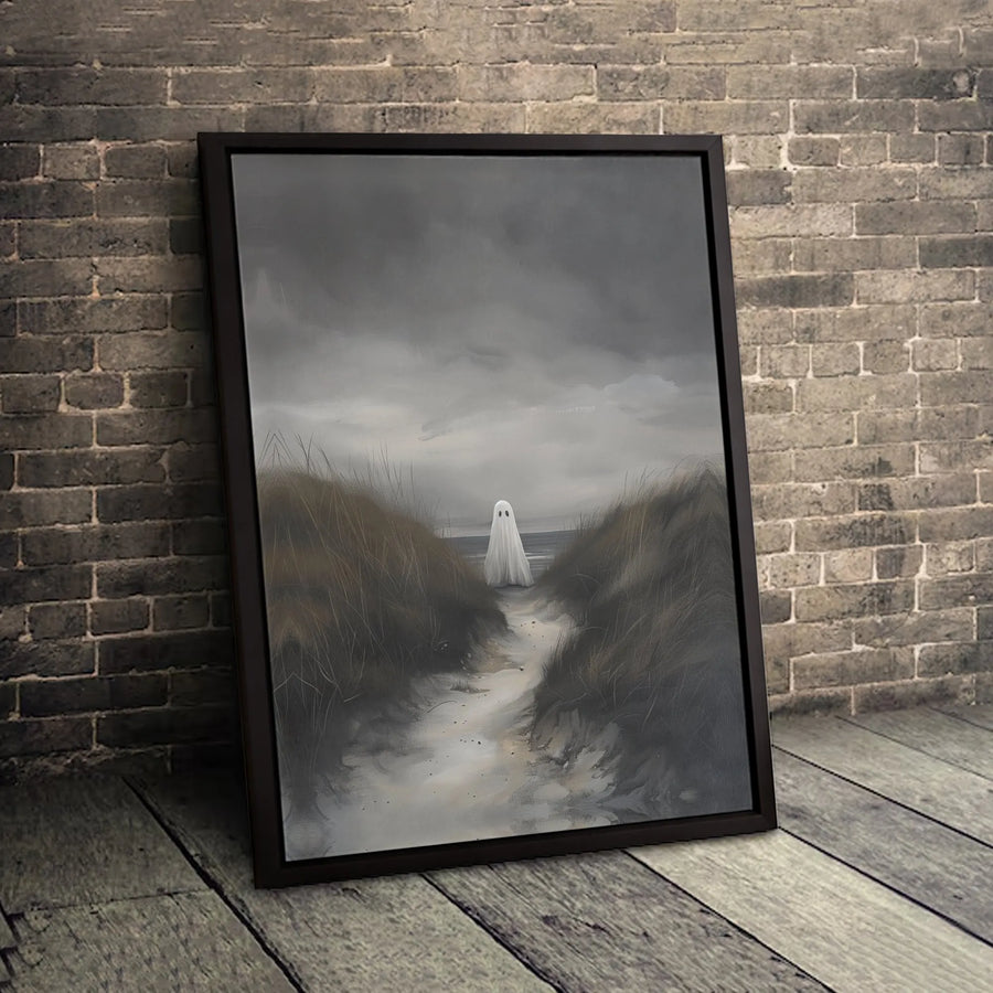 Moody Ghost Beach Canvas Wall Art | Eerie Coastal Dune Landscape | Premium Gallery Wrapped Print | Spooky Halloween Home Decor Gift