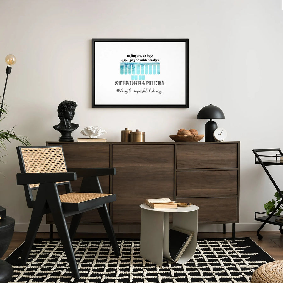 Stenographer Wall Art | 10 Fingers 22 Keys Quote Print | Premium Gallery Wrap Canvas | Court Reporter Office Decor Gift