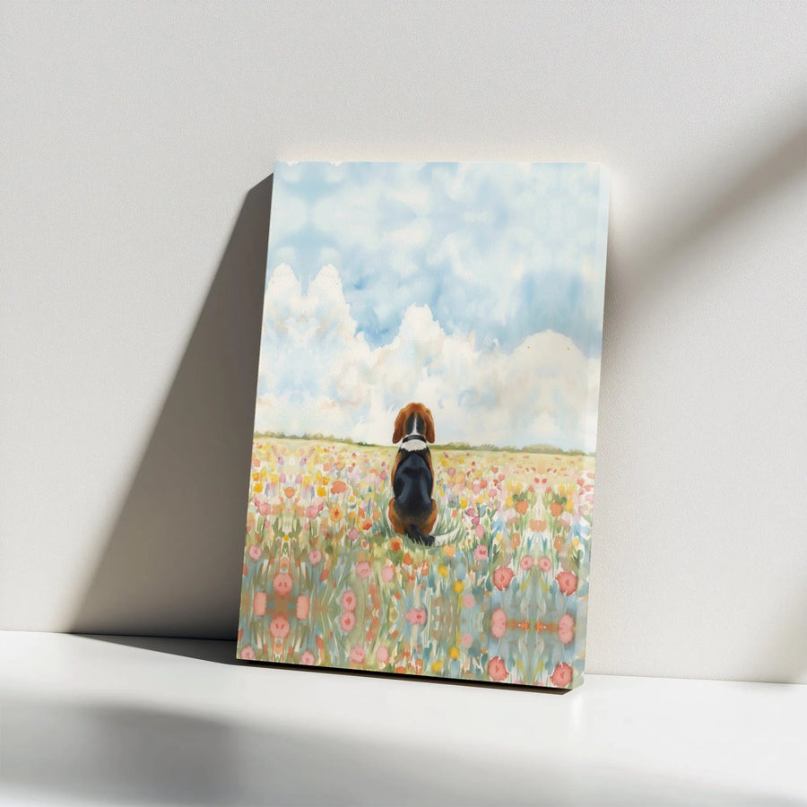 Beagle Dog Wall Art | Watercolor Wildflower Field Print | Premium Gallery Wrapped Canvas | Dog Lover Home Decor Gift