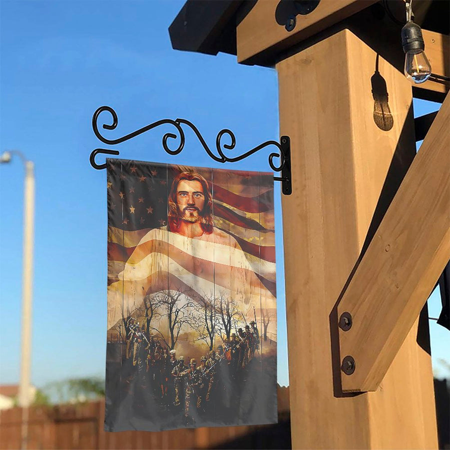 Jesus and American Soldier Garden Flag | Patriotic Religious Yard Decor | Premium Weather-Resistant Polyester | Memorial Day Gift for Veterans