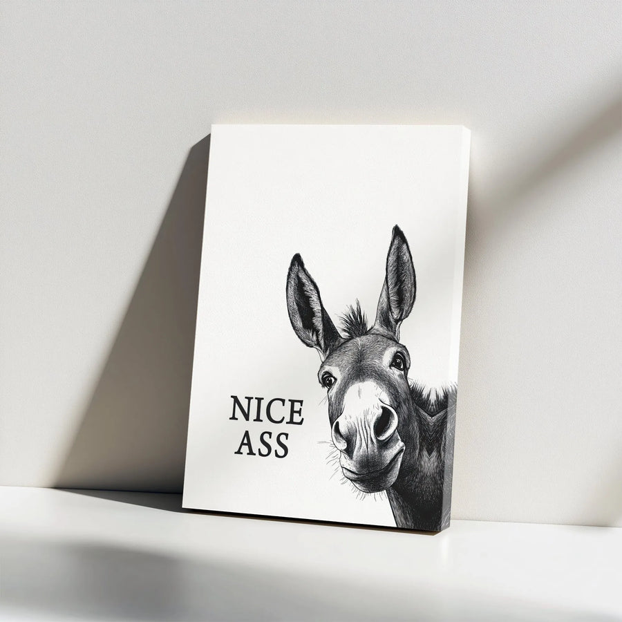Nice Ass Donkey Wall Art | Funny Farmhouse Bathroom Decor | Premium Gallery Wrapped Canvas | Humorous Gift For Him Her