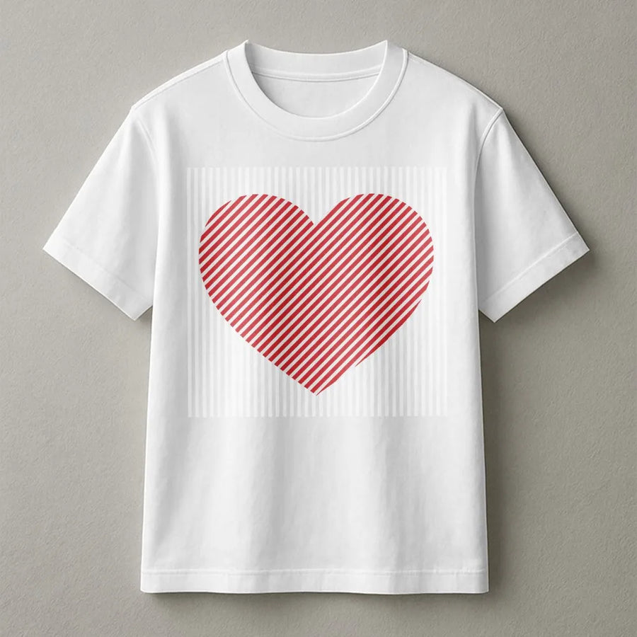 Striped Heart Graphic T-Shirt | Modern Minimalist Geometric Love Print | 100% Premium Cotton Tee | Romantic Gift for Her & Him