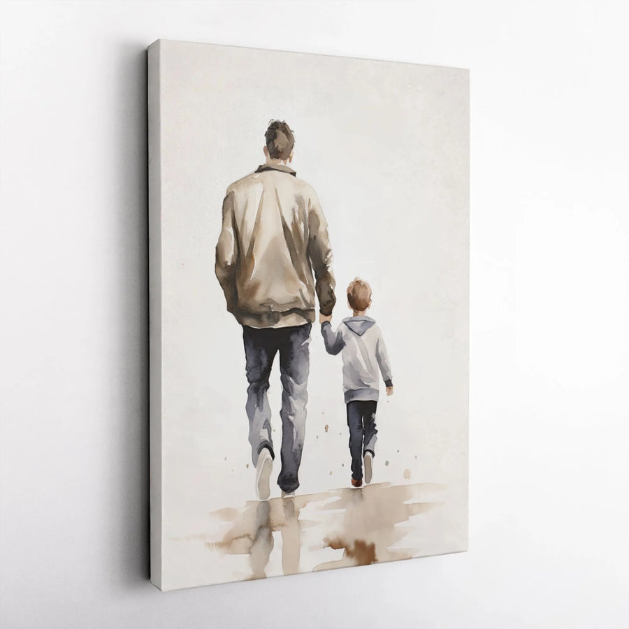 Father and Son Watercolor Canvas Print | Minimalist Parenting Art | 1.25 Inch Gallery Wrap | Sentimental Gift for Dad or First Time Father