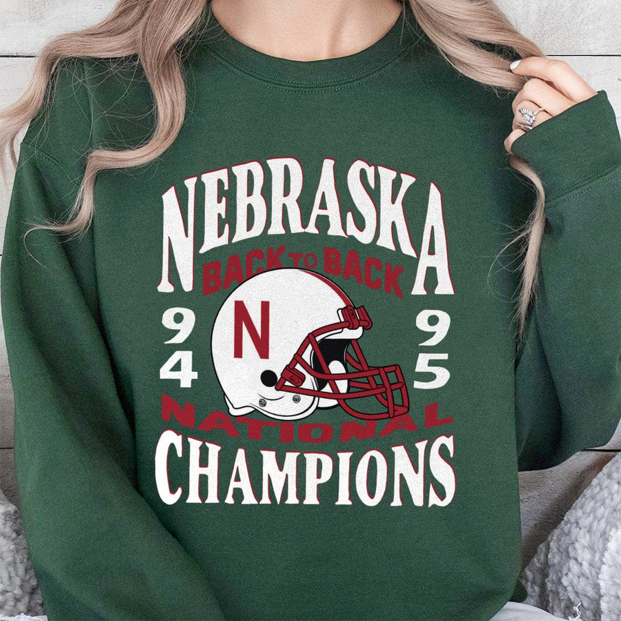 Nebraska Back To Back Champs 1994 1995 Sweatshirt Vintage College Football Graphic Sweatshirt Retro National Champions Top For Men