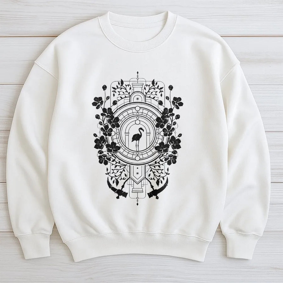 Flamingo Graphic Sweatshirt | Geometric Floral Art Print | Cotton-Poly Blend Premium Crewneck | Unique Nature Lover Gift for Men and Women