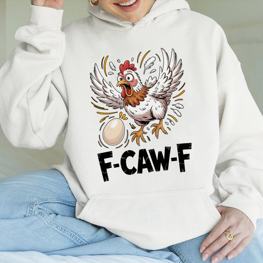 Funny Chicken Hoodie | F-CAW-F Pun Graphic | Premium Cotton Blend | Humorous Farm Animal Gift For Chicken Lovers