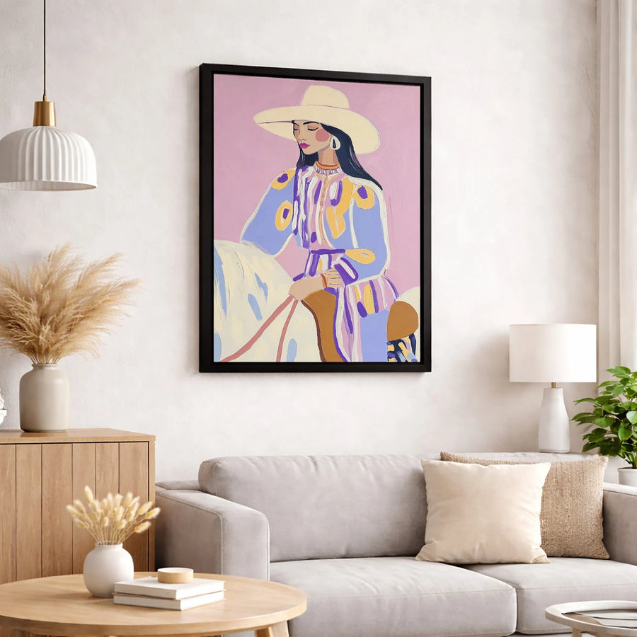 Cowgirl On Horse Canvas Art | Abstract Western Wall Decor | Premium Gallery Wrap Print | Southwestern Boho Style Gift for Her