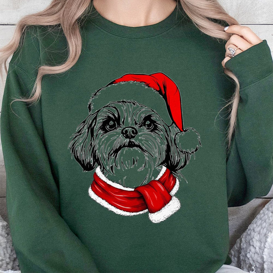 Santa Paws Christmas Dog Sweatshirt | Festive Shih Tzu Holiday Graphic | Premium Cotton Blend Unisex Crewneck | Cozy Winter Gift for Dog Lovers