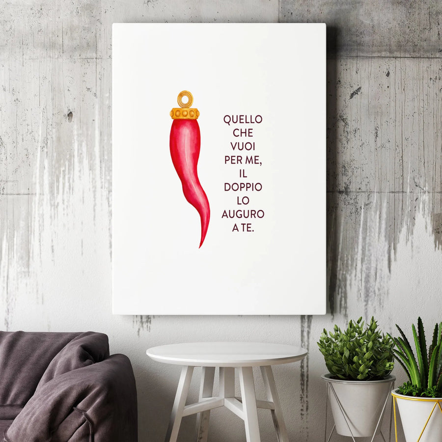 Italian Cornicello Canvas Wall Art | Lucky Red Horn Protection Print | Premium Gallery Wrap Decor | Italian Gift for Home or Office