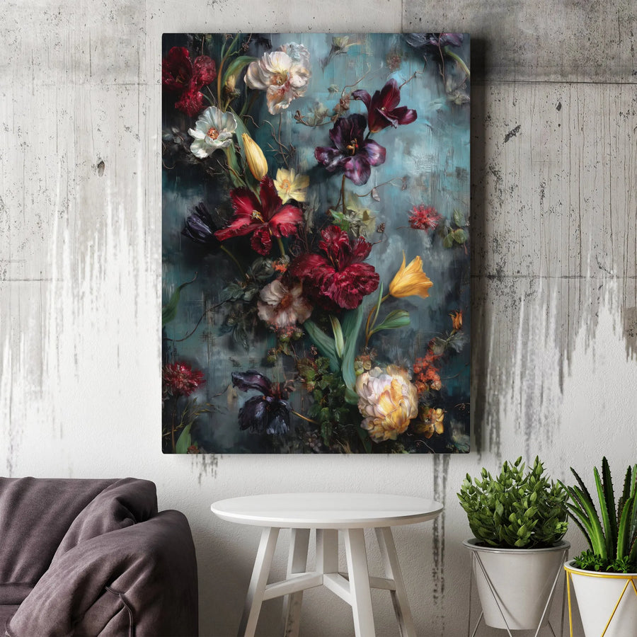 Dark Floral Canvas Print | Vintage Botanical Oil Painting Print | Premium Gallery Wrapped Canvas | Collector's Gift for Dark Academia Decor