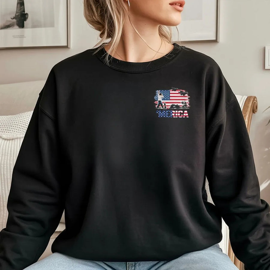 Patriotic Military Sweatshirt | American Flag USA Graphic | Premium Unisex Crewneck | Gift for Veteran or Patriot Supporter