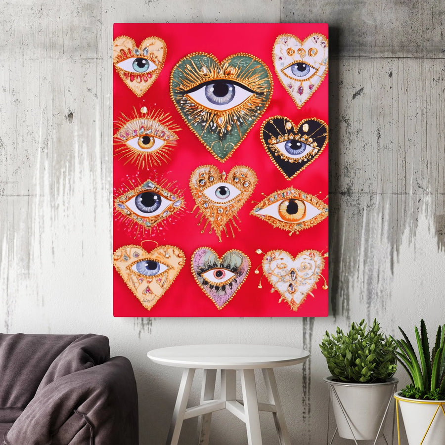 Evil Eye Heart Wall Art | Mystical Bohemian Decor Print | Premium Gallery Canvas | Spiritual Home Decor Gift