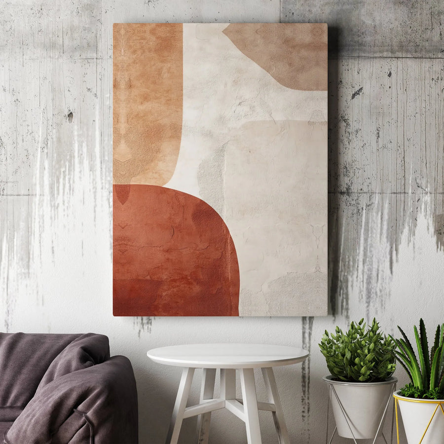 Modern Abstract Canvas Wall Art | Terracotta and Beige Textured Shapes | Premium Gallery Wrap Print | Minimalist Home Decor for Living Room