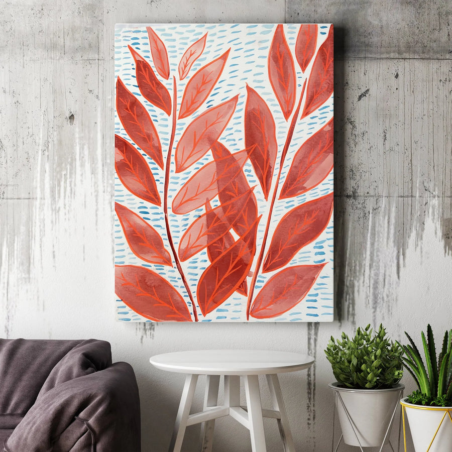 Orange Leaf Abstract Vertical Canvas | Vibrant Botanical Watercolor Print | Premium Thick Gallery Wrapped Canvas | Modern Minimalist Home & Office Decor Gift