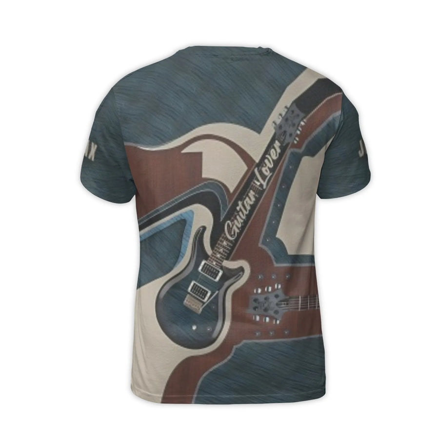 Electric Guitar Graphic T-Shirt | All-Over Print Music Design | Premium Soft Jersey Fabric | Guitar Player Gift for Men and Women