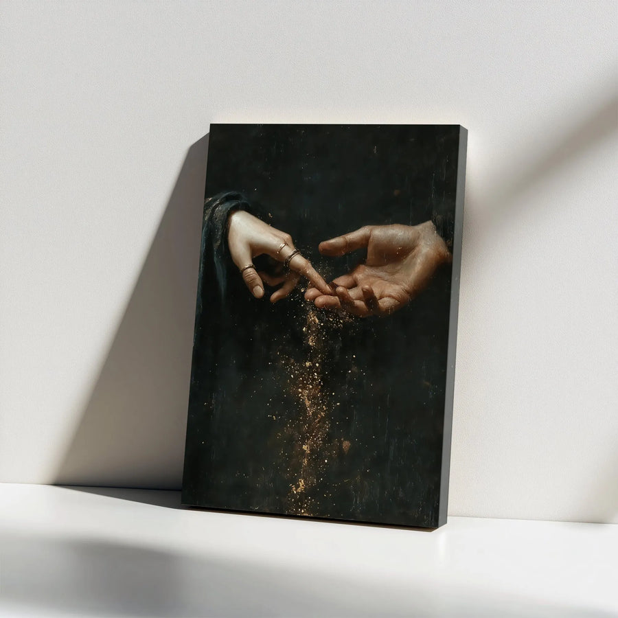 Classical Hands Canvas Wall Art | Renaissance Style Reaching Gold Dust Print | 1.25 Inch Gallery Wrap | Elegant Home Decor Gift For Art Lovers