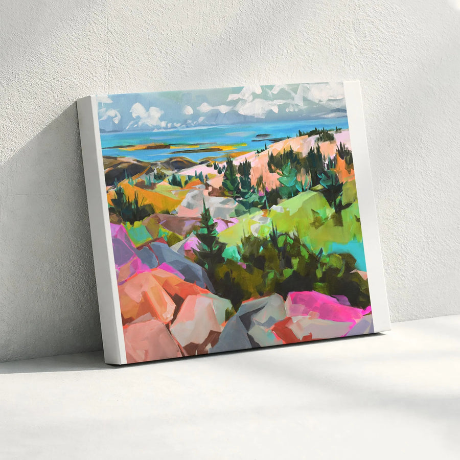 Abstract Coastal Landscape Canvas | Colorful Expressionist Painting Print | Premium Gallery Wrapped Canvas | Modern Home Office Wall Decor