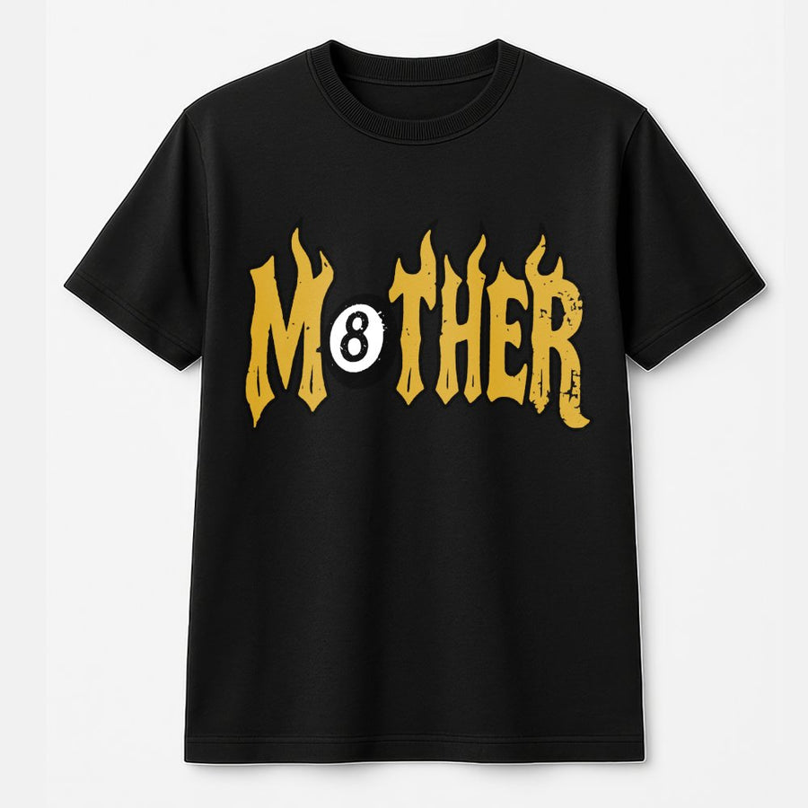 Mother 8 Ball T-Shirt | Retro Flame Typography Graphic Tee | 100% Cotton Premium Quality | Edgy Grunge Gift for Cool Moms and Lucky Mamas