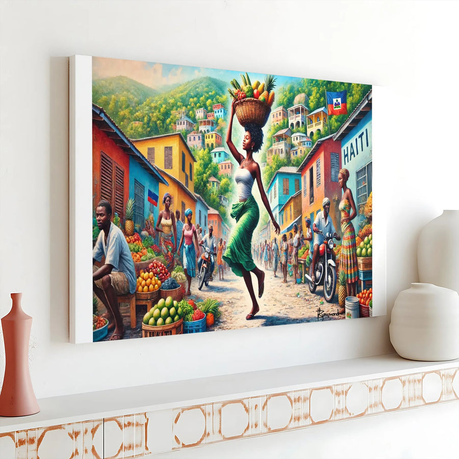 Haitian Street Market Canvas Print | Vibrant Caribbean Culture Artwork | 1.25 Inch Gallery Wrap | Cultural Wall Decor for Home Office