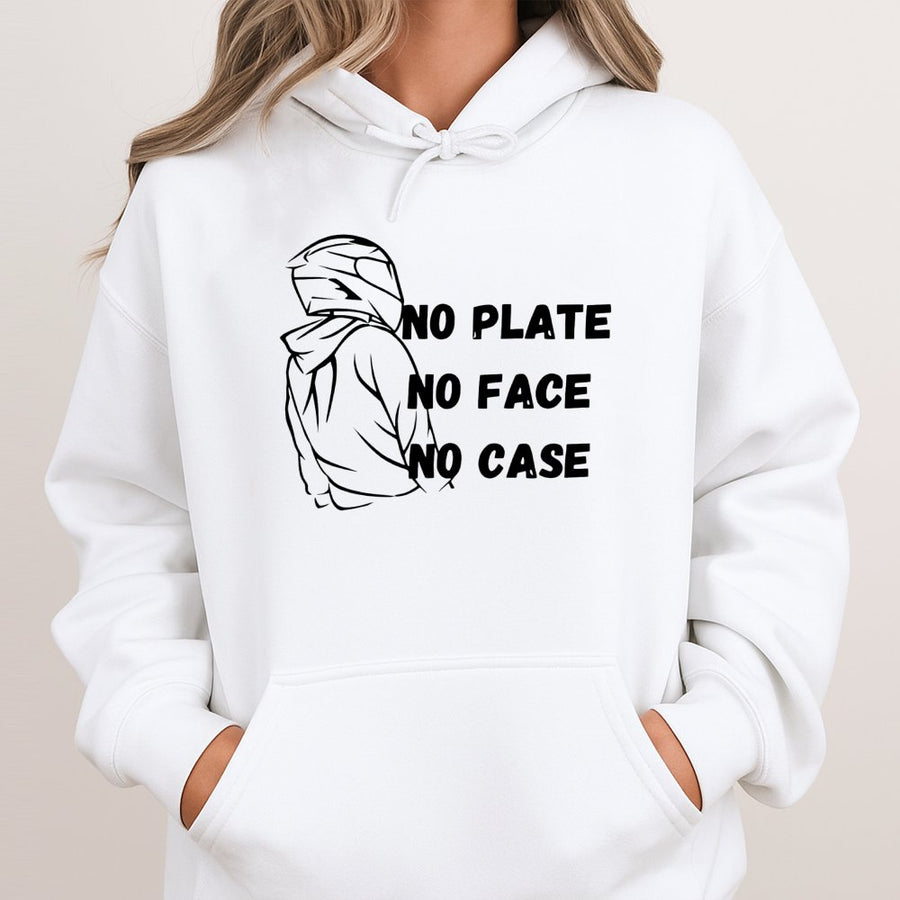 No Plate No Face No Case Hoodie | Motorcycle Biker Streetwear | Premium Cotton Blend | Gift for Motorcyclist Men and Women