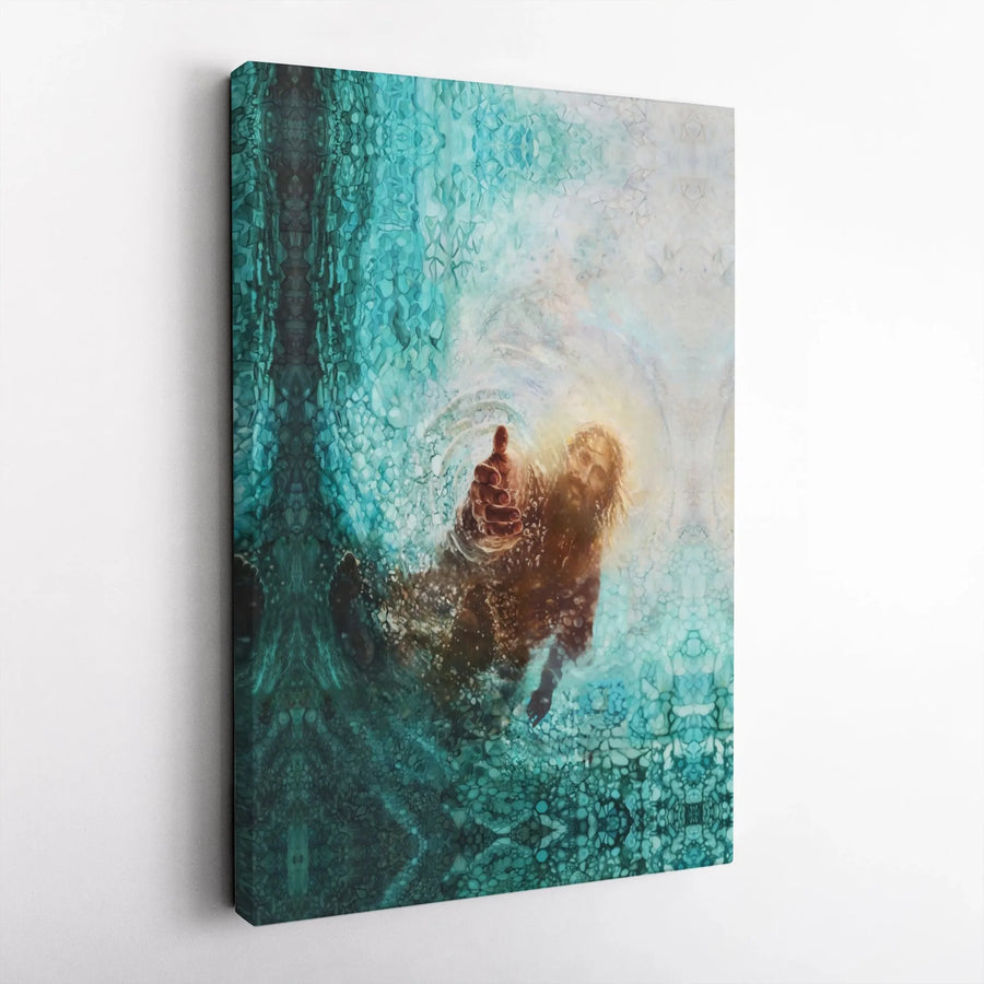 Jesus Reaching Hand Canvas Print | Underwater Salvation Art | Premium Fade-Resistant Gallery Wrap | Religious Christian Home Decor Gift