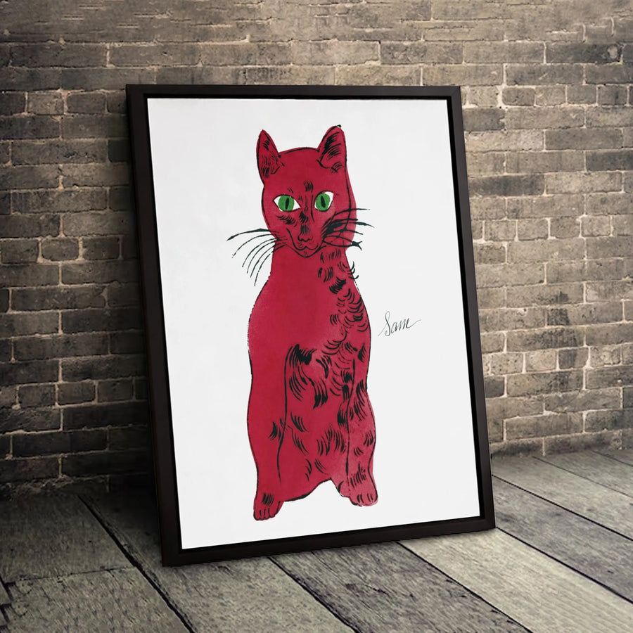 Red Cat Canvas Print | Mid-Century Modern Illustration | Gallery-Quality Fade-Resistant | Unique Wall Art Decor for Cat Lovers