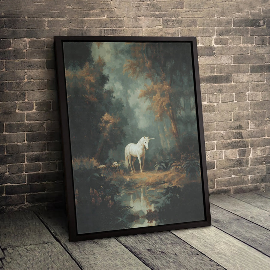 Enchanted Forest Unicorn Canvas Art | Mystical White Fantasy Wall Decor | 1.25-Inch Gallery Wrap Print | Magical Home Gift for Fantasy Lovers
