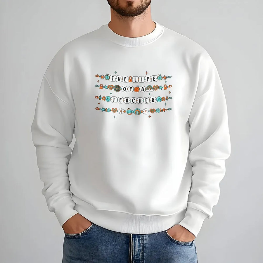Teacher Life Shirt | Retro Friendship Bracelet Graphic Tee | Soft Cotton Apparel | Back to School Teacher Appreciation Gift